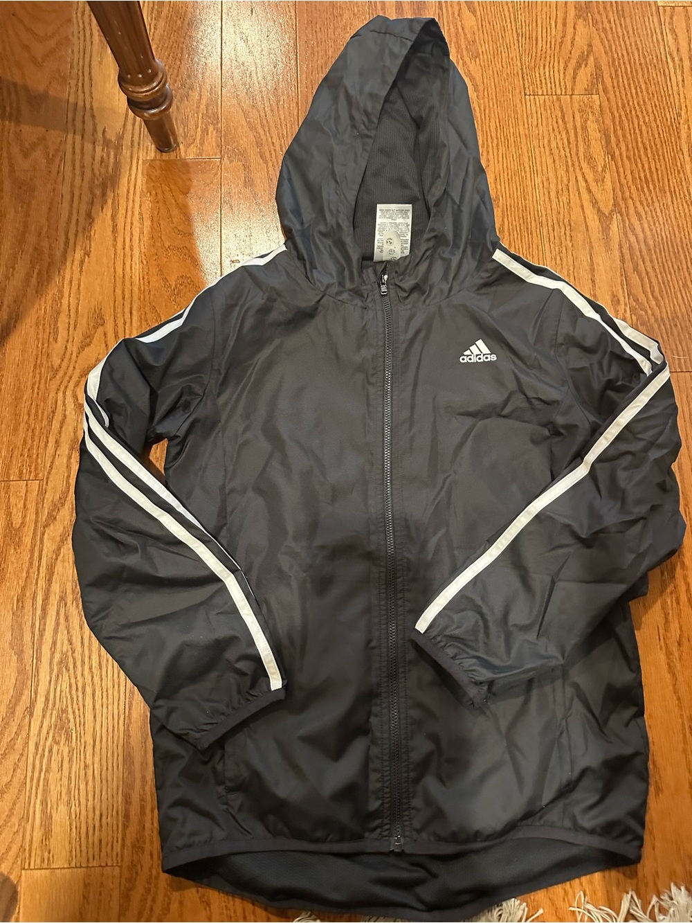 adidas girls Black Hooded windbreaker Jacket with White Stripe Accents